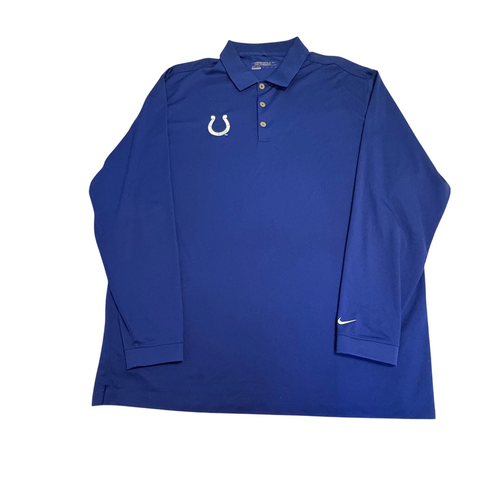 Nike Polo Shirt Men Indianapolis Colts Size XXL Dri-FIT Long Sleeve Golf Blue